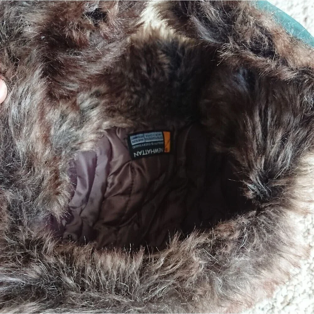 Newhattan Green and Brown ear flap faux fur Trapper Hat